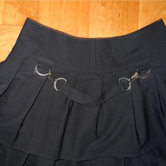 Ideology Black Layered Pleated Mini Skirt with Metal Fabric Chain Goth Punk Hip - Picture 3 of 8